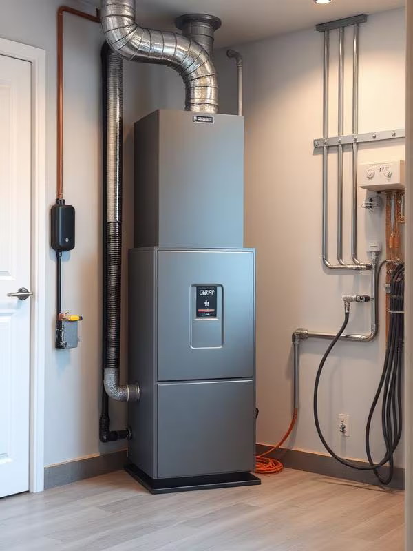 Gas furnace being serviced by a Springfield HVAC technician